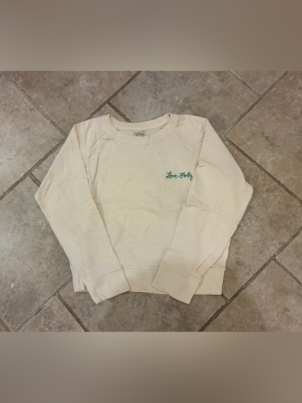 J. Crew Cream Crewneck Sweater with Green Script